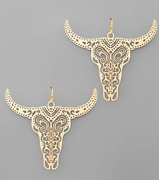 Brass Bulls Filigree Earrings