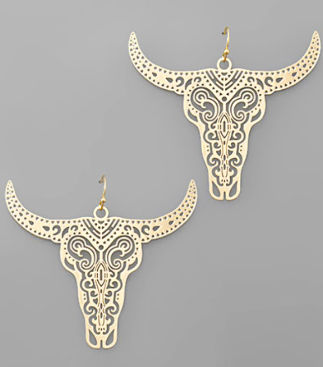 Brass Bulls Filigree Earrings