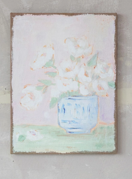 Plastered Burlap Wall Décor with Flowers in Vase