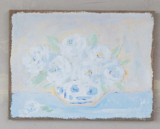 Plastered Burlap Wall Décor with Flowers in Vase