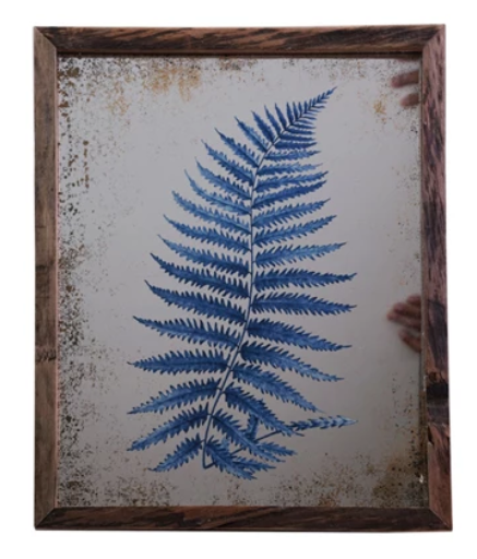 Wood Framed Mirrored Wall Décor with Fern Image