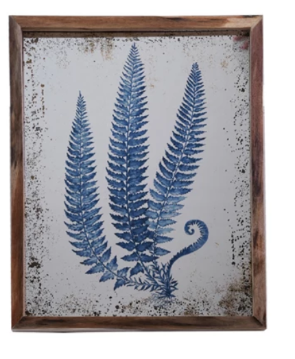 Wood Framed Mirrored Wall Décor with Fern Image