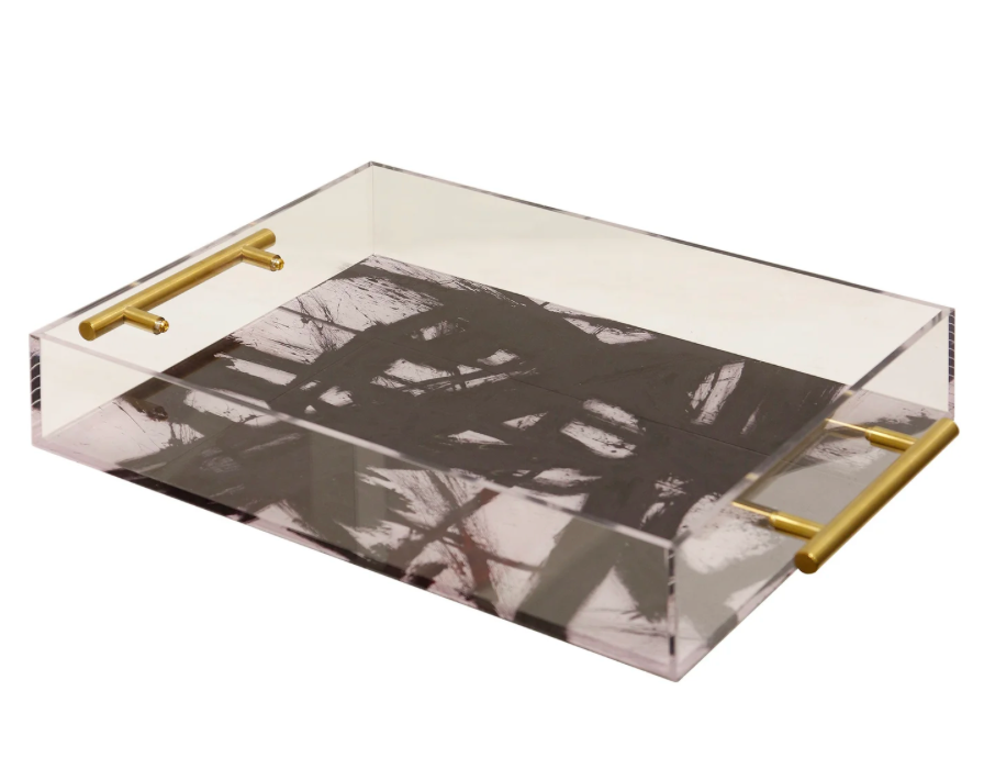 Black Abstract Print on Acrylic with Gold Handles