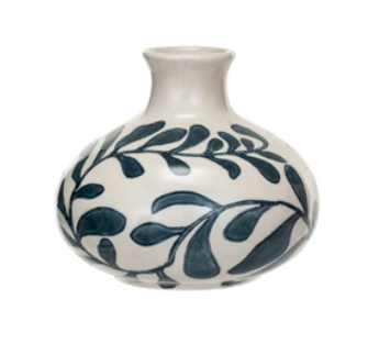 Hand-Painted Stoneware Vases w/ Abstract Designs