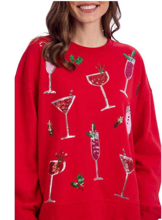 Red Cocktails Sparkle Sweatshirt