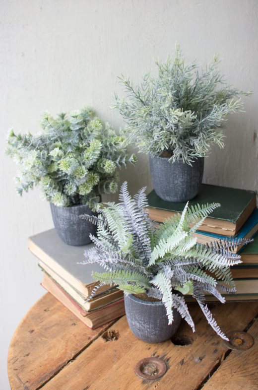 Faux Fern in Round Grey Pot