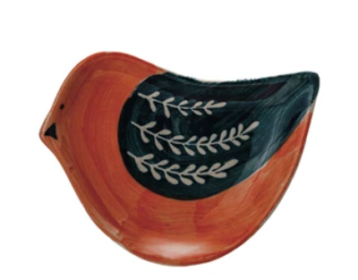 Hand-Painted Stoneware Bird Shaped Dish