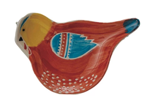 Hand-Painted Stoneware Bird Shaped Dish
