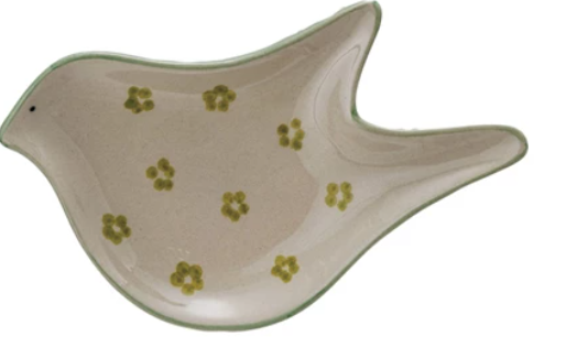 Hand-Painted Stoneware Bird Shaped Dish