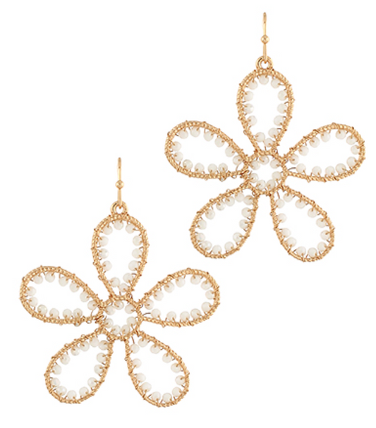 Seed Bead Flower Drop Earrings