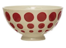 White & Red Stoneware Bowl