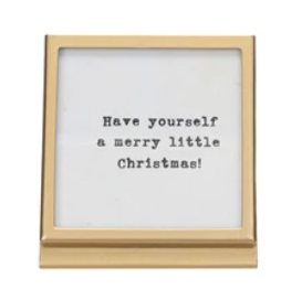 Gold Metal & Glass Frame w/ Easel & Christmas Sayings