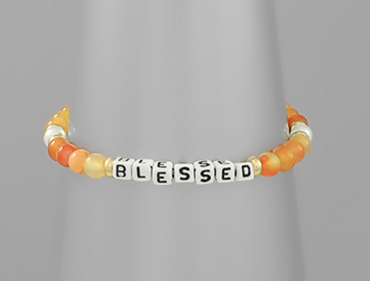 "Blessed" Stone & Pearl Bead Bracelet