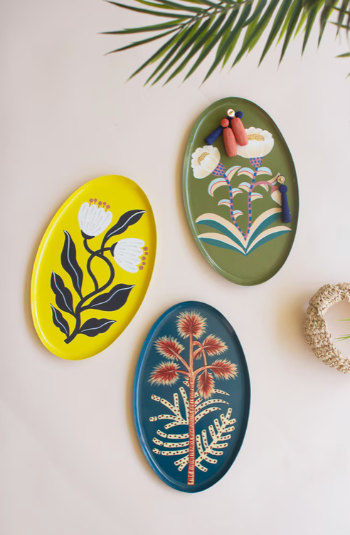Handpainted Oval Trays with Botanical Designs