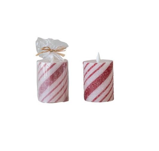 Flameless Candy Cane Pillar Candle