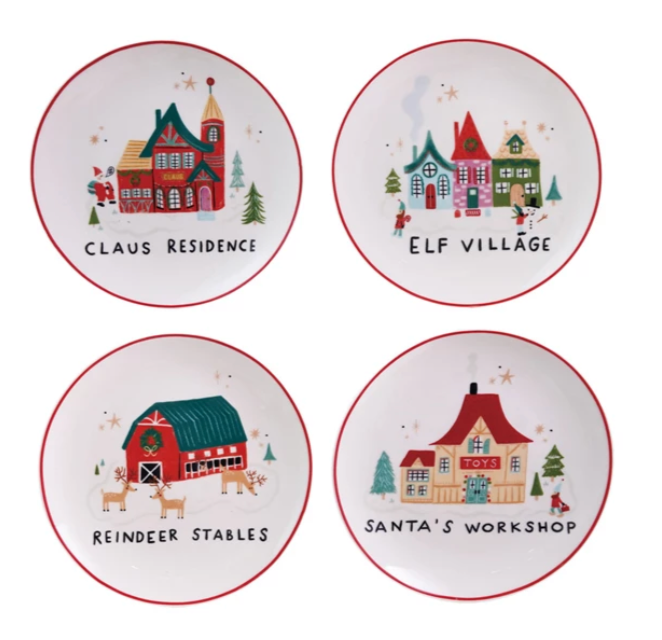 Stoneware Dish with North Pole Village Building