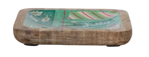 Enameled Mango Wood Trays with Christmas Pattern