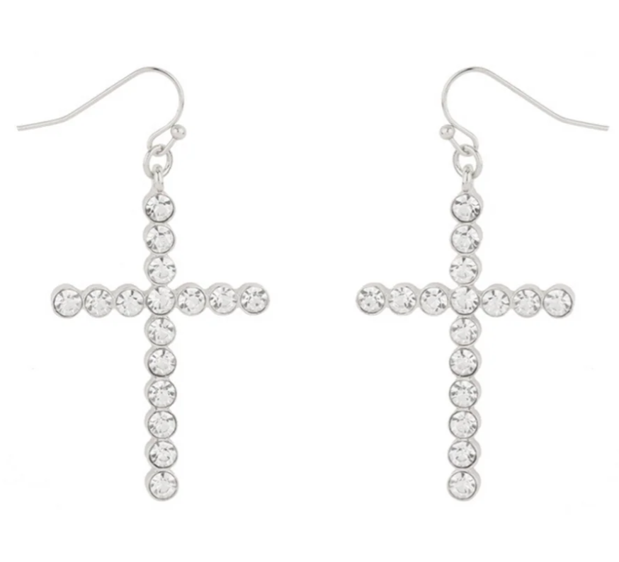 Rhinestone Cross Dangle Earrings