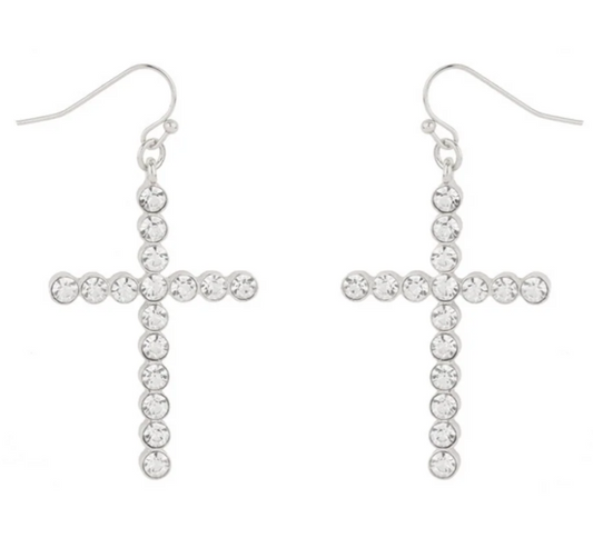 Rhinestone Cross Dangle Earrings