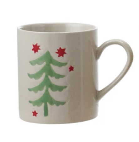 Hand-Painted Stoneware Tree Mug