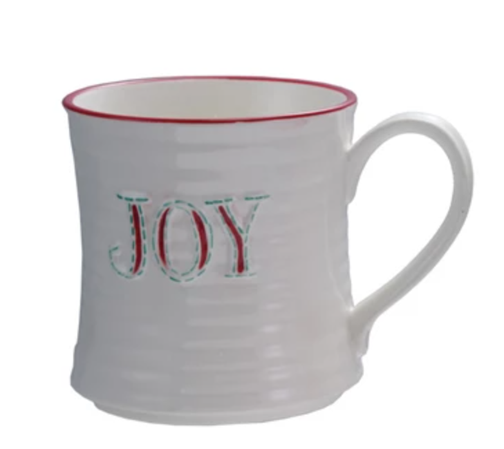 Embossed Stoneware Mug with Colored Rim