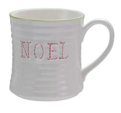 Embossed Stoneware Mug with Colored Rim