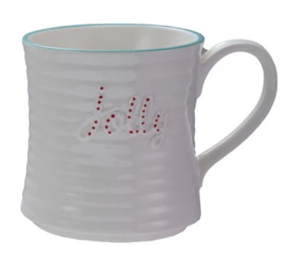 Embossed Stoneware Mug with Colored Rim