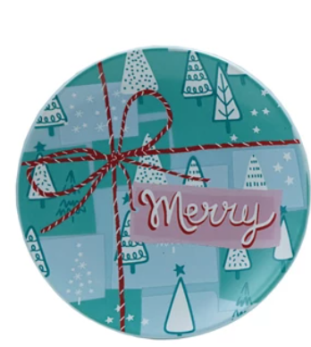 Stoneware Plate w/ Holiday Pattern & Word