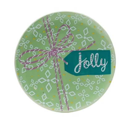 Stoneware Plate w/ Holiday Pattern & Word