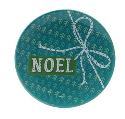 Stoneware Plate w/ Holiday Pattern & Word
