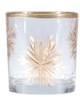 Gold Hand-Painted Etched Glass Tealight/Votive Holder