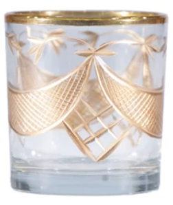 Gold Hand-Painted Etched Glass Tealight/Votive Holder