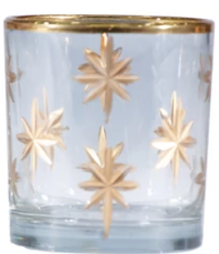 Gold Hand-Painted Etched Glass Tealight/Votive Holder
