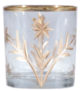 Gold Hand-Painted Etched Glass Tealight/Votive Holder