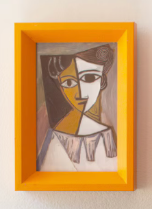 Framed Cubist Paintings Under Glass