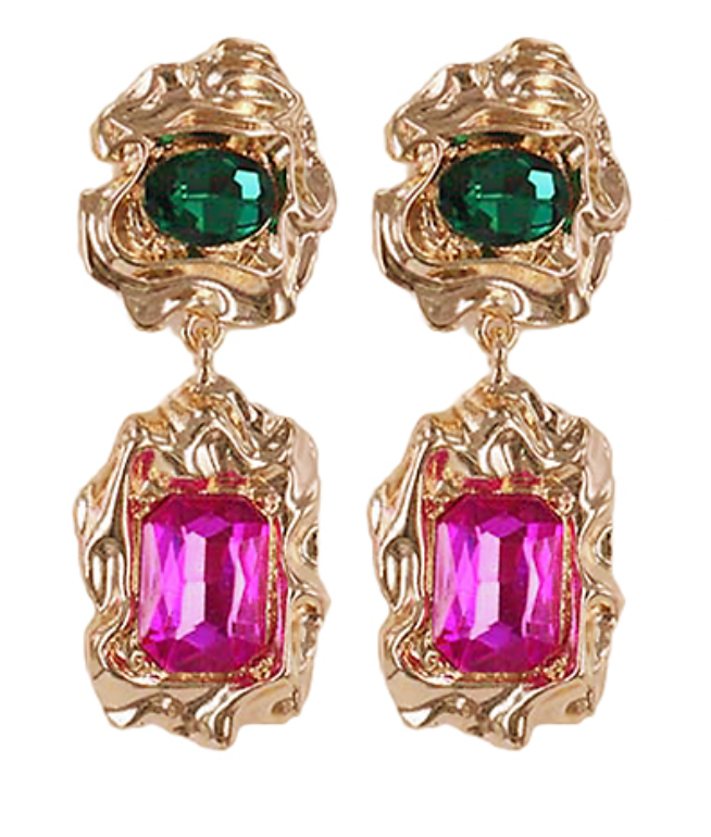 Chunky Gold Glass Dangle Earrings