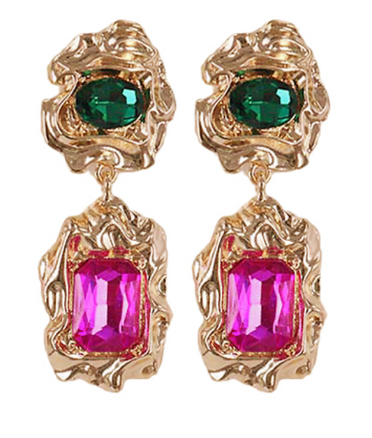 Chunky Gold Glass Dangle Earrings