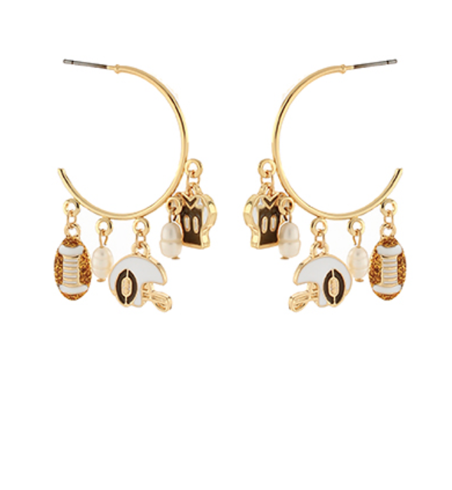 Football Enamel Charm Trimmed Hoops