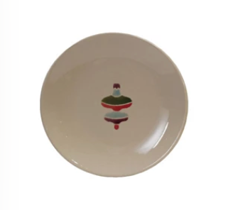 Hand-Painted Stoneware Plate with Wax Relief Image