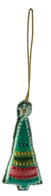 Cotton Velvet Christmas Tree Ornament w/ Embroidery & Glass Beads