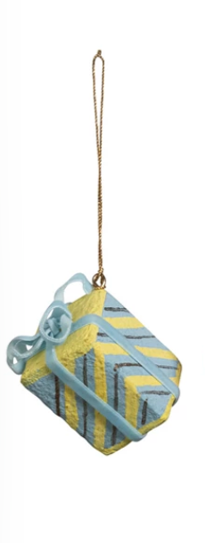 Handmade Paper Mache Ornament with Velvet Ribbon