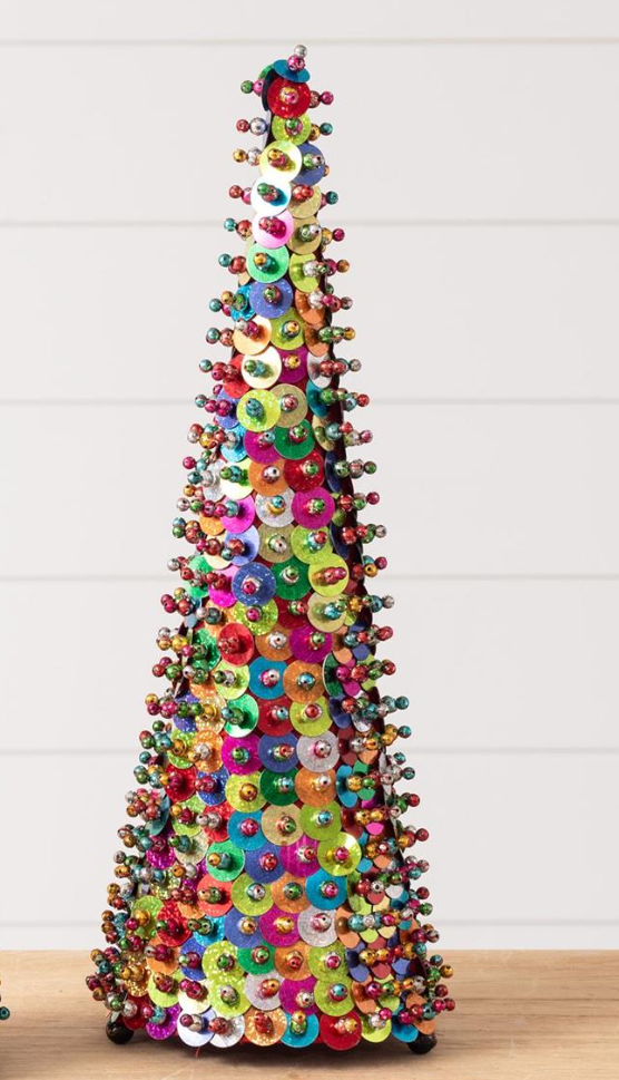Festive Sequin Cone Trees