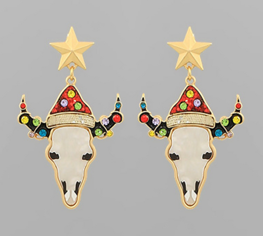 Christmas Hat & Cow Skull Earrings