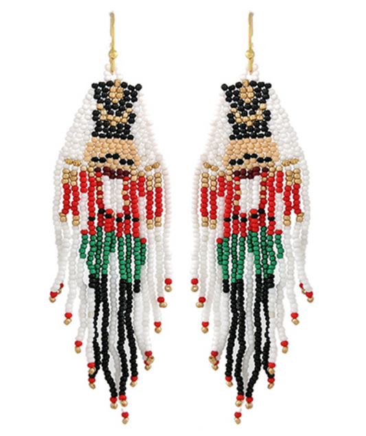 Beaded Nutcracker Tassel Earrings