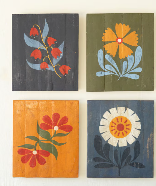 Hand-Painted Florals on Recycled Wood