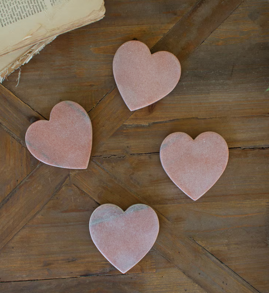 Set of 4 Pink Marble Heart Coasters