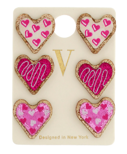 Heart Glitter Stud Earrings Set