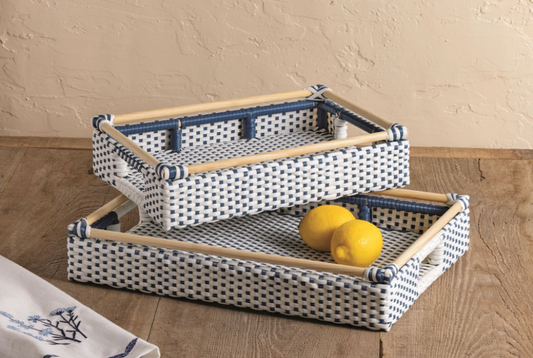 Rattan Blue & White Trays