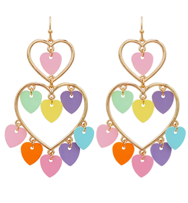 2 Heart Sequin Dangle Earrings
