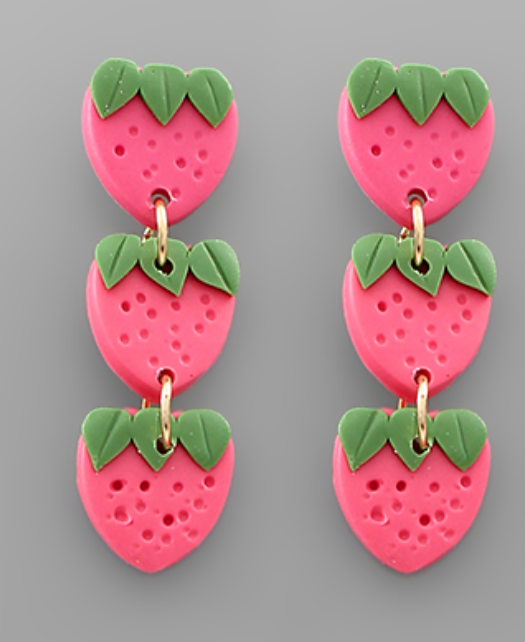 Pink Clay 3 Strawberry Drop Earrings